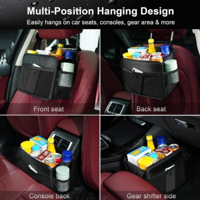 Car Seat Back Organizer Hanging Bag [2025 UPDATED] Foldable Backseat Storage Caddy with 5 Compartments & Adjustable Straps, Fits for Front/Back Headrest, Ultra-Durable - Black - Image 6
