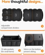 Homeve Trunk Organizer, Car Storage, Reinforced Handles, Collapsible Multi-Compartment, Foldable, Waterproof, Sturdy, 600D Oxford Polyester For Car, SUV, Mini-Van, Black, 2 Compart - Image 8