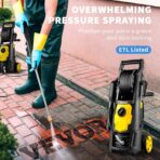 VEVOR Electric Pressure Washer, 2000 PSI, Max 1.65 GPM Power Washer w/ 20 ft Hose & Reel, 4 Quick Connect Nozzles, Foam Cannon, Portable to Clean Patios, Cars, Fences, Driveways, ETL Listed - Image 2