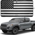 Magnelex American Flag Windshield Sun Shade, High-Resolution Car Sun Shield with Mirror, Cut-Out for Automotive Interior Sun and Heat Protection, Folding Car Sunshade - Small, Black & White