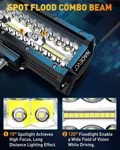 NAOEVO 7 Inch LED Light Bar, 240W 24,000LM LED Pods/Off Road/Fog/Driving Lights with Spot Flood Combo for Truck Boat UTV ATV, 2-Pack (White) - Image 4