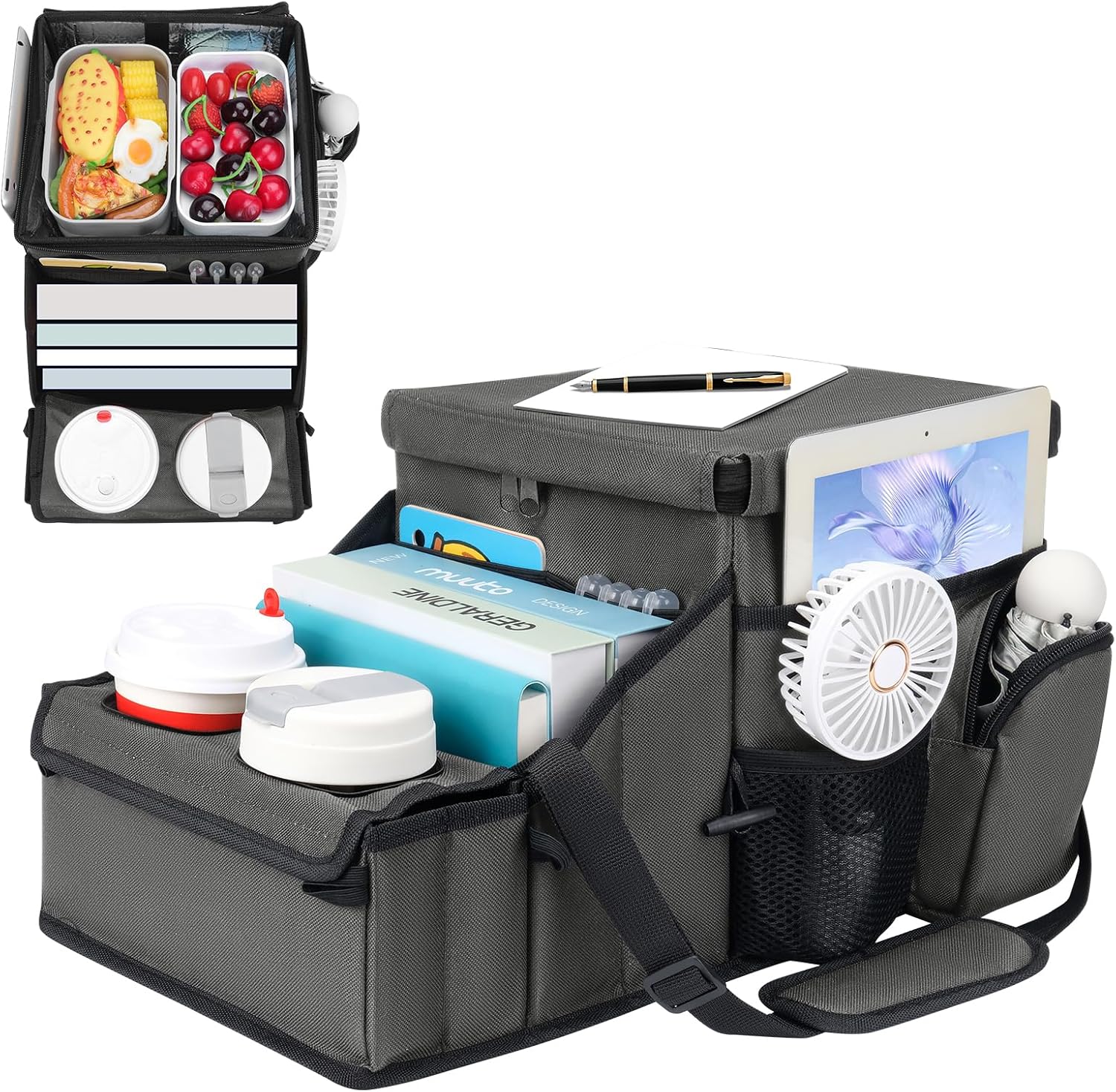 81HiM7YnoYL._AC_SL1500_.jpg Car Organizer for Front Seat Organizer and Storage, Collapsible Car Caddy, Passenger Seat Organizer with Partitions & Cup Holders, Car Organization for kids and Adults (Grey) - Image 1