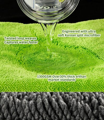 2-Pack Car Drying Towels 24x36 Inch 1300GSM, Twisted Loop Microfiber Cloth for Auto Detailing - Super Absorbent, Lint-Free & Streak-Free for SUV, Truck & Window (Gray-Green) - Image 4