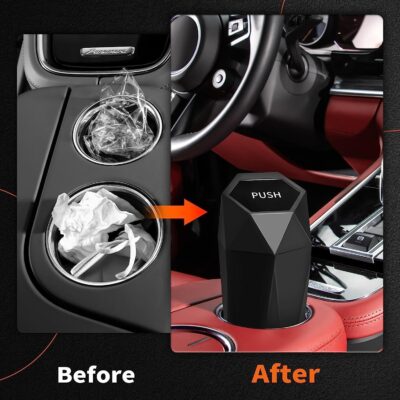 HOTOR Car Trash Can with Lid - 1 Pack, Mini Essential Car Accessories for Interior, Leakproof Car Garbage Can with 15 Attached Trash Bags, Multipurpose Car Organizers and Storage,Black - Image 5