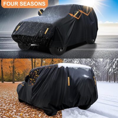 600D Waterproof Car Cover Custom Fit for Jeep Wrangler 4 Door (2007-2025) JL JK TJ YJ CJ, Outdoor Car Cover Waterproof All Weather for Automobiles Sun Rain Snow Protection with Door Zipper - Image 5