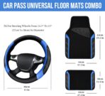 CAR PASS Air Mesh Leather Car Seat Covers Full Set, Waterproof Car Floor Mats, Sporty Steering Wheel Cover 14.5-15in, Universal Fits for 95% Cars Truck SUV (Black and Blue) - Image 5