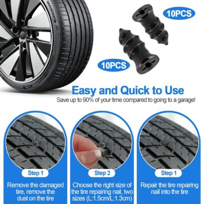 Tire Plug Kit, 95 PCS Tubeless Tire Repair Kit with Heavy-Duty Metal T-Handle Tools, Repair Strips, Screw-in Repair Plugs, Valve Core Tool, Caps & Storage Case for Car SUV Motorcycle ATV - Image 5