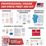 M2 BASICS Professional 350 Piece First Aid Kit, Wall Mountable Dual Layer Hard Case for Business, Home, Car, Vehicle & Work - Image 3