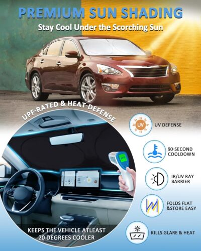 for Altima Windshield Sun Shade Sunshade for Nissan Altima Sedan 2007-2012 Windshield Cover Front Window Sun Shield Foldable Sun Visor Protector UV Heat Protection Car Accessories - Image 2