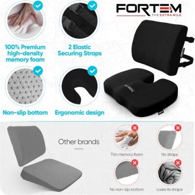FORTEM Seat Cushion, Office Chair Cushion, Lumbar Support Pillow for Office Chair, Memory Foam Sciatica Coccyx Tailbone Pressure Pain Relief, Car Sitting Pad, Washable Non Slip - Image 7