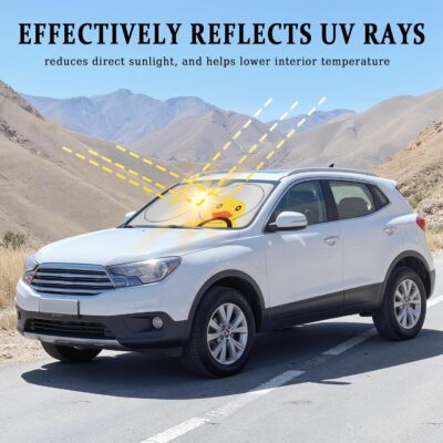 Universal Fit Car Windshield Shade,Car Windshield Sun Shade with Double-Sided Fabric,Foldable Sunshade Windshield 33"*64.5" - Image 3