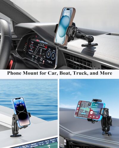 BRCOVAN Anti-Theft Phone Mount Holder with Vibration Dampener [Camera Friendly] [1s Lock & Release], with Aluminum Diamond Base & Medium Arm for Car Boat Truck Motorcycle UTV ATV Fit 5.4-7.2'' Phone - Image 2