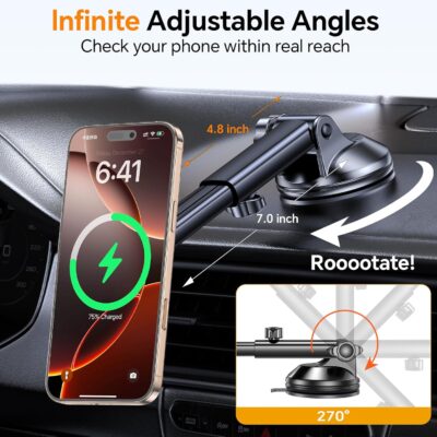 Coolpow for MagSafe Car Mount Charger【Ultra Magnet】Magnetic Phone Holders for Your Car Charger【Windshield+Vent+Dash】Magnetic Wireless Car Phone Holder Mount Charger Car Accessories for iPhone 17 16 15 - Image 7