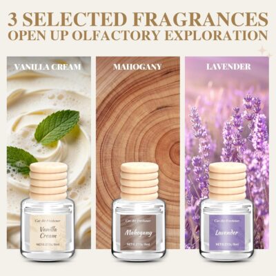 Car Air Freshener 6 Pack, Vanilla Cream,Mahogany & Lavender 3 Natural Scent, Long Lasting Essential Oil Fragrance Diffuser, Hanging Air Freshener Cute Car Accessories Interior for women - Image 3
