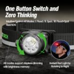 NEXTORCH eStar 1300 Lumens Headlamp Rechargeable, Running LED Headlight Extra Lightweight with Red Light, Waterproof Headband for Outdoor Camping Hiking Working, 2 * 1200 mAh, USB-C Charging, Black - Image 6