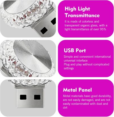 1 PC USB LED Car Interior Atmosphere Lamp, Plug and Play Portable Mini Car Night Ambient Light, Auto Dashboard Decoration Accessories for Most Cars, SUVs, Trucks (Purple) - Image 3