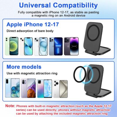 Magnetic Phone Holder for Car, Ultra Thin 3.5mm Foldable Car Phone Holder Mount, 270° Anti-Shake Phone Cradle Compatible with iPhone 17/16/15 & Android, Strong Vhb Adhesive for Laptop/Tablet/Home - Image 8