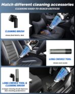 BRL Handheld Vacuum Cordless, Brushless Car Vacuum Cleaner with 12000PA Powerful Suction, 2 Suction Modes Mini Hand Vacuum, Dry & Wet, Portable Vacuum for Car Pet Hair, Home, Office, Keyboards - Image 5