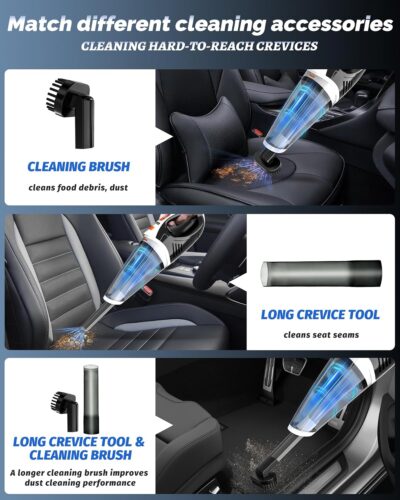 BRL Handheld Vacuum Cordless, Brushless Car Vacuum Cleaner with 12000PA Powerful Suction, 2 Suction Modes Mini Hand Vacuum, Dry & Wet, Portable Vacuum for Car Pet Hair, Home, Office, Keyboards - Image 5