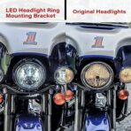 7" LED Headlight Ring Mounting Bracket - Round Adapter Bracket Motor - Fits for Harley Street Glide Road King Electra Glide Motorcycle Head Light Mount (Black, 7") - Image 3