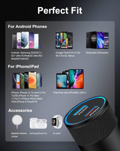 60W USB C Car Charger, Dual PD 3.0 Fast Charging Adapter Flush Fit Cigarette Lighter Plug for iPhone 17e 17 16 15 Pro Max 16e, Galaxy S26 S25 S24 Ultra S23, Google 10 9 Pro XL Type C Car Charger Block - Image 7