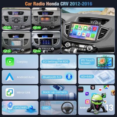4GB+64GB Car Radio for Honda CRV 2012 2013 2014 2015 2016, 10 Inch IPS Touch Screen CRV Car Stereo with Wireless Carplay/Android Auto, DSP, Bluetooth, Backup Camera, Built-in GPS, FM Radio - Image 2