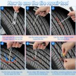 Tire Plug Kit, 95 PCS Tubeless Tire Repair Kit with Heavy-Duty Metal T-Handle Tools, Repair Strips, Screw-in Repair Plugs, Valve Core Tool, Caps & Storage Case for Car SUV Motorcycle ATV - Image 3