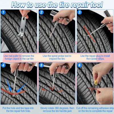 Tire Plug Kit, 95 PCS Tubeless Tire Repair Kit with Heavy-Duty Metal T-Handle Tools, Repair Strips, Screw-in Repair Plugs, Valve Core Tool, Caps & Storage Case for Car SUV Motorcycle ATV - Image 3