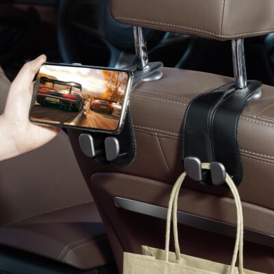 CoBak Purse Hook for Car - Universal Premium Stitched Leather and Aluminum-Magnesium Alloy Double Car Seat Back Storage Hook for Purses, Handbags, Bags (2 Pack),Black - Image 6