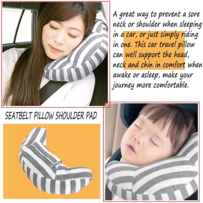 Car Seat Travel Pillow Neck Support Cushion Pad for Kids, WenMei Super Soft Headrest Shoulder Pad in Car, Universal Safety Belt Sleeping Pillow for Children Adults, Compatible with All Cars (Gray) - Image 7