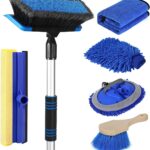 Wontolf 62'' Car Wash Brush with Long Handle, Scratch-Free Soft Bristles Sturdy Car Wash Mop Kit, Complete Car Cleaning Brush Kit Wash Mitt Towel Windshield Squeegee Wheel Tire Brush for Car Truck RV