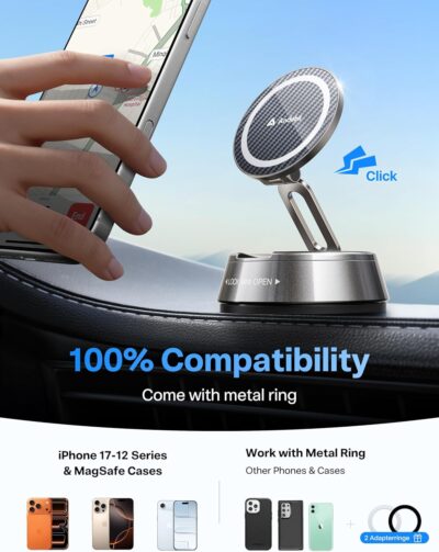 andobil 2026 Upgrade for Magsafe Car Mount [Strongest Suction & Magnet] Vacuum Magnetic Phone Holder for Car 360° Adjustable Car Cell Phone Holder Mount for iPhone 17 Pro Max 16/15/14/13/12 - Image 7