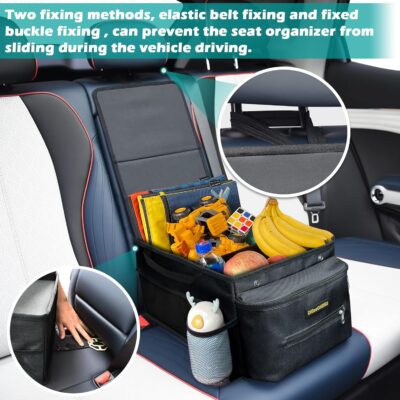 Car Seat Organizer-Car Organizer Front Seat Back Seat,Car Organizers and Storage,Passenger Seat Organizer with Lid Tissue Box Cup Holder (Grey) (Black) - Image 5