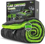 KKV Full-Sized SUV Drying Towel, 48”x24” Dual Sided Microfiber Car Cleaning Towel with Twisting Yarn Technique, 1400GSM Super Absorbent, Scratch-Free, Machine Washable (Darkgray-GreenYellow)