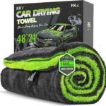 KKV Full-Sized SUV Drying Towel, 48”x24” Dual Sided Microfiber Car Cleaning Towel with Twisting Yarn Technique, 1400GSM Super Absorbent, Scratch-Free, Machine Washable (Darkgray-GreenYellow)