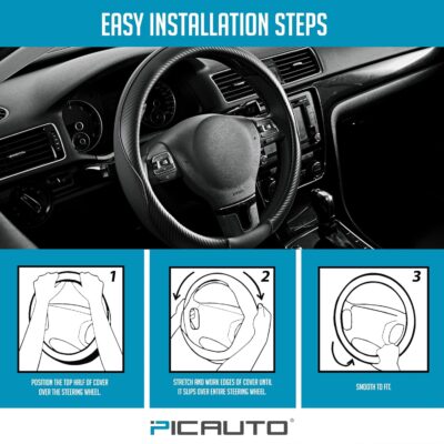 PIC AUTO Steering Wheel Cover, Black Piping Leather, Sports Carbon Fiber and Super Breathable Leather, Universal 14.5-15.5 Inch Anti-Slip Steering Wheels Accessories for Men & Women - Image 7