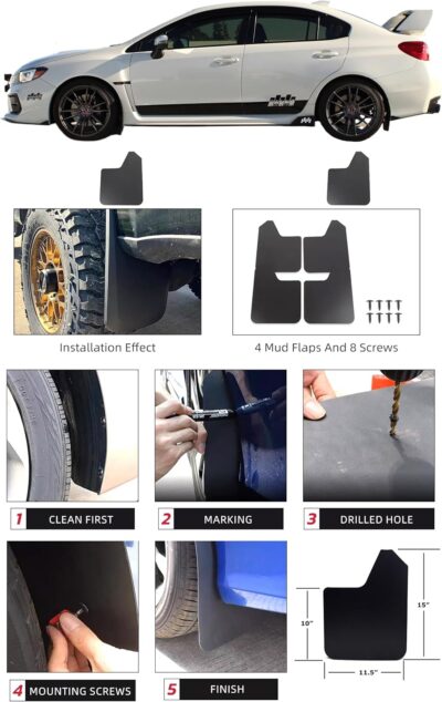 iJDMTOY Set of 4 Front & Rear Black Rally Mud Flap Armor Guards Compatible with Subaru WRX Impreza Forester Outback Crosstrek XV Rally Sports, Also Universal Fit for Other Cars - Image 6