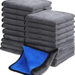 Nuenen 20 Pcs Microfiber Car Drying Towels Microfiber Cleaning Cloth 800 GSM Thick Plush Cleaning Dusting Cloth Auto Detailing Absorbent Towels Rags for Car Household Kitchen Window(Grey and Blue)