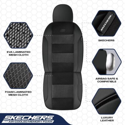 Skechers Men’s Seat Covers, Air-Cooled Memory Foam Car Seat Covers Front Seats, Airbag Compatible,Universal Fit for Most Cars, SUVs, Vans and Trucks,Black - Image 4