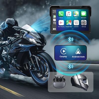 YZW Portable 7 inch Wireless Motorcycle Carplay GPS Screen with Android Auto, Navigation System Quick Release, Anti-thef, Bluetooth, Siri, Google Asistant, Light Sensor, Music Sharing,Vioce Control - Image 2