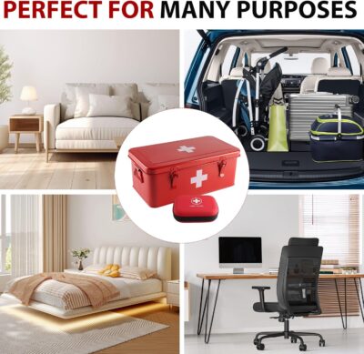 First Aid Box with Mini First Aid Kit, Metal Medicine Storage Box with Handles & Safety Lock, First Aid Organizer Waterproof Hard Shell Small Case for Travel Home Office Camping Hiking Car - Image 6