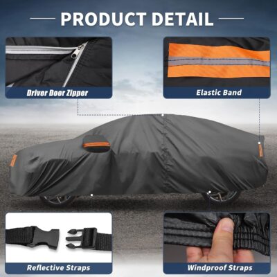 X AUTOHAUX Car Cover for Honda Civic Sedan/Coupe 210D-PU Outdoor Full Car Cover All Weather with Door Zipper for Waterproof Windproof Sun Rain Snow Protection - Image 6