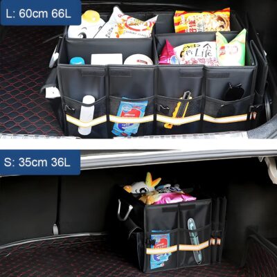 Trunk Storage Organizer with Lid, 35cm Small 36L Collapsible Car Trunk Organizer,Small Car Organizer Aluminium Handle, Car Accessories for Sedan Auto SUV Truck Minivan Road Emergency Black - Image 8