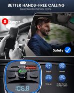 LENCENT Bluetooth 5.4 FM Transmitter Car Adapter 48W [PD 30W & 18W] [7 Color Light] [Fast Charging] Wireless Radio Music Adapter Hands-Free Calling, Support USB Drive & TF Card - Image 6