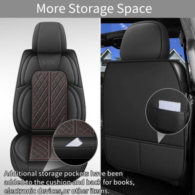 Car Seat Cover Custom Fit for Ford F150 2009-2026 Faux Leather Seat Cover Set Compatible with Regular Cab Super Cab Super Crew Pickup Truck Cushions (Black Redline, Front Seat) - Image 5