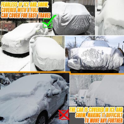 Full Surround All Weather Car Cover Universal Fit for SUVs Body Length 178" to 189", Waterproof Snow Proof UV Proof Scratch Proof Bird Proof Excrement with Zipper Cotton -Silvery - Image 5