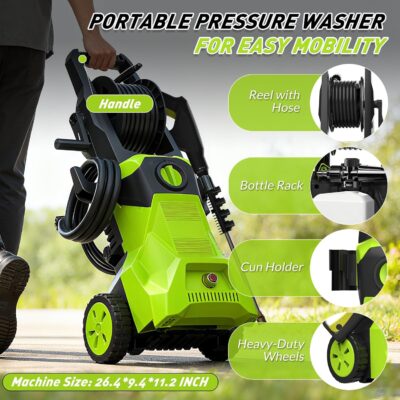 KEPEAK Power Pressure Cleaner for Effortless Cleaning with 4 Quick Connect Nozzles, 5000PSI, Foam Cannon, 52ft Hose Reel, for Cars Fences Driveways Patios - Image 8