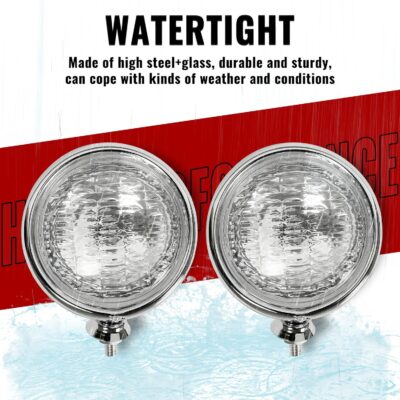 HECASA Pair Fog Lights Universal Fit 12 Volt 35 Watts Chrome Vintage Style Clear Lens Steel+Glass Adjustable Ball and Cup Mounting 2PCS - Image 3