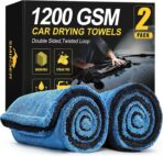 2-Pack 1200 GSM Car Drying Towels – Microfiber Towels for Cars (36" x 24"), Ultra-Absorbent, Streak-Free, Scratch-Free, No Water Spots, Double-Twist Pile & Edgeless Design(Blue)
