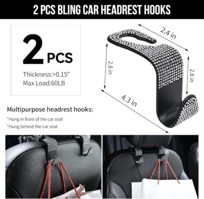 CAR PASS 23 PCS Bling Diamond Car Accessories Set for Women, Leather Seat Covers Full Set Sparkly Rhinestone15'' Steering Wheel Covers Shining Car Floor Mats Cute Aotumotive Interior Sets, Silver - Image 6